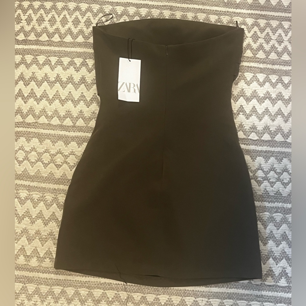 Zara Chic Army Green Strapless Dress - Picture 2 of 4